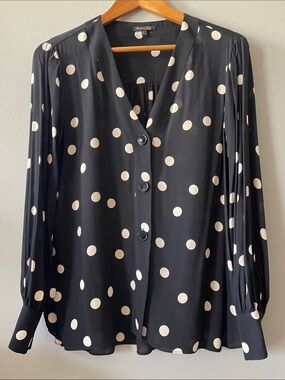 Massimo Dutti Black Blouse with Ivory Polka Dots